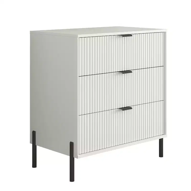 Festivo 2pc Modern Elegance 3 Drawer Nightstands Side Table Set Off-White