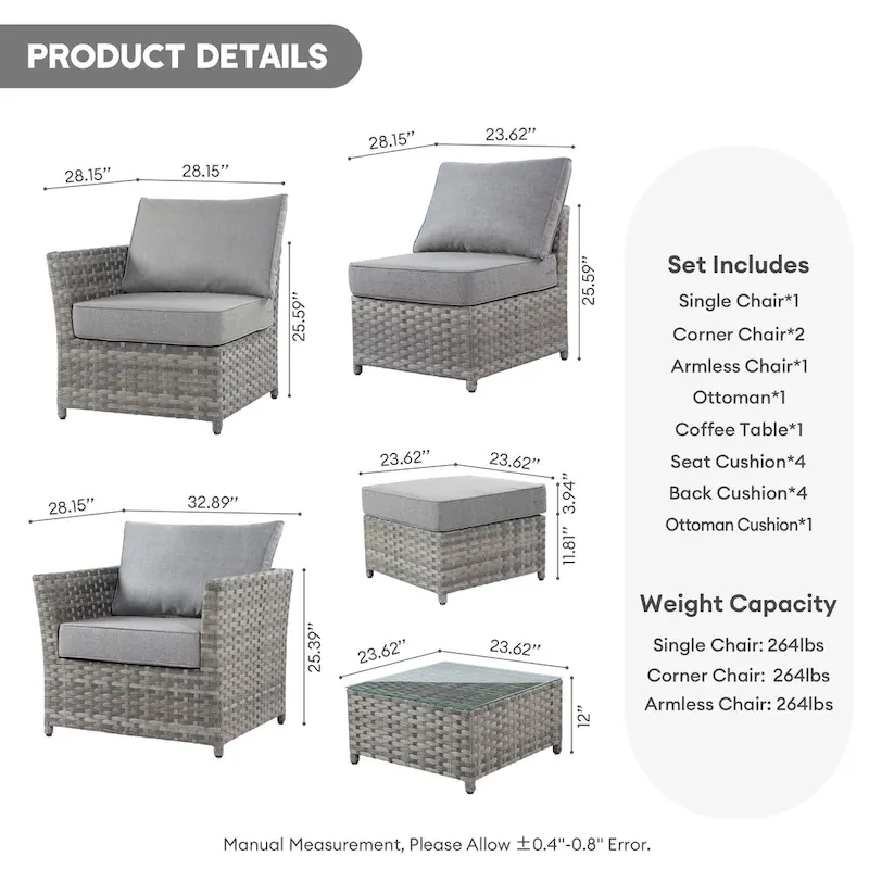 XIZZI 6-piece Patio Wicker Furniture Set with Coffee Table