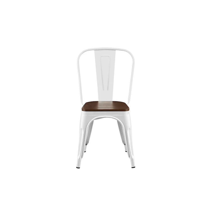 Wooden Seat Industrial Metal Stackable Dining Chair Set