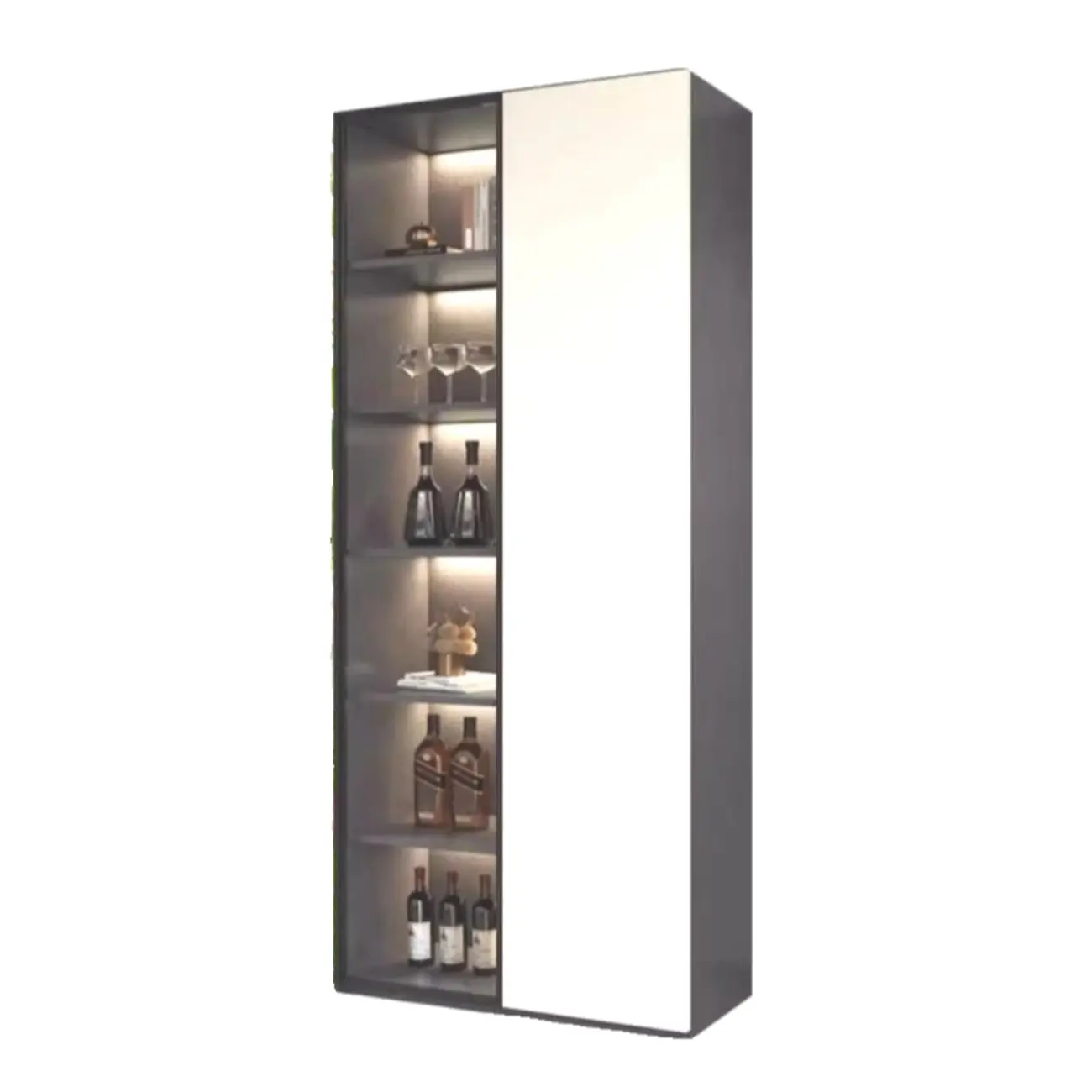 White Rectangular Multi-Shelves Glass Wood Wine Cabinet