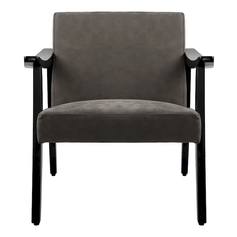 Faux Leather Accent Chair Solid Wood Armchair in Black Finish