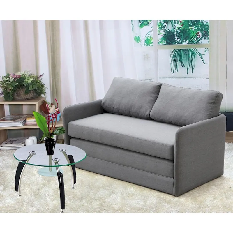 Brown / Grey / Yellow Convertible 2-Seat Foam Loveseat Sofa Bed