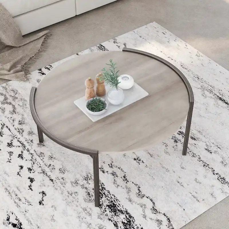 Round Coffee Table - Light Grey - 37 - Steel Frame