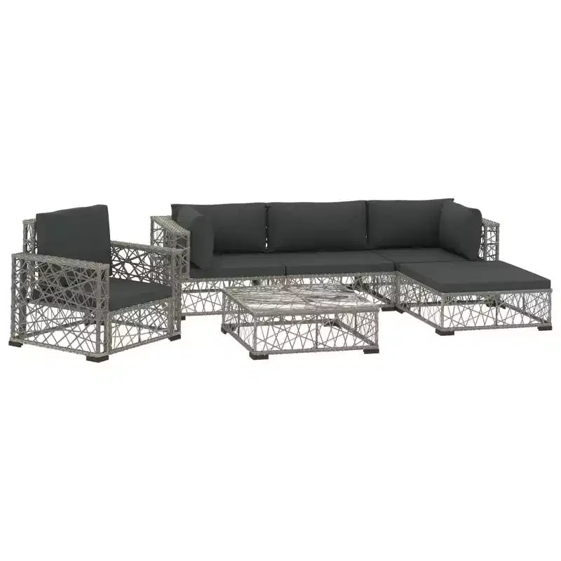 vidaXL 6 Piece Patio Lounge Set with Cushions Poly Rattan Gray