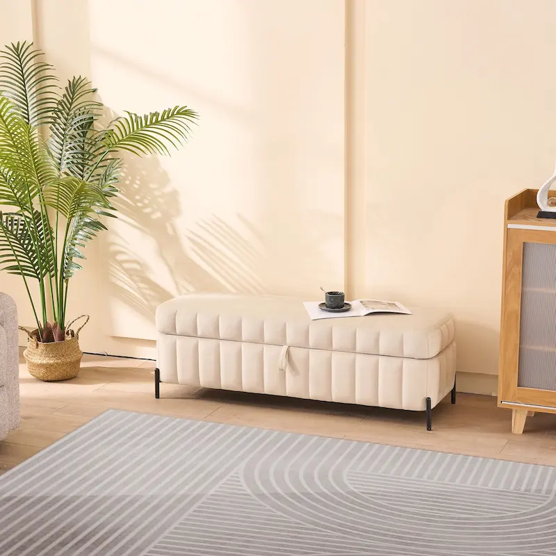 49.21 Wide Velvet Storage Soft Bench for Living Room, Entryway and Bedroom