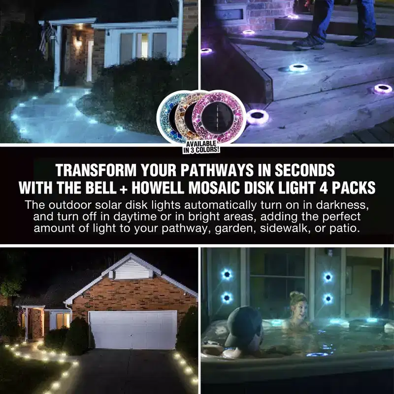 Bell + Howell 6 LED Round Mosaic Solar Powered Disk Lights with Auto On/Off