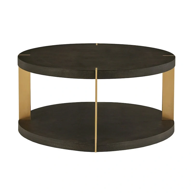 Gold Metal Dark Brown Faux Shagreen Round Table