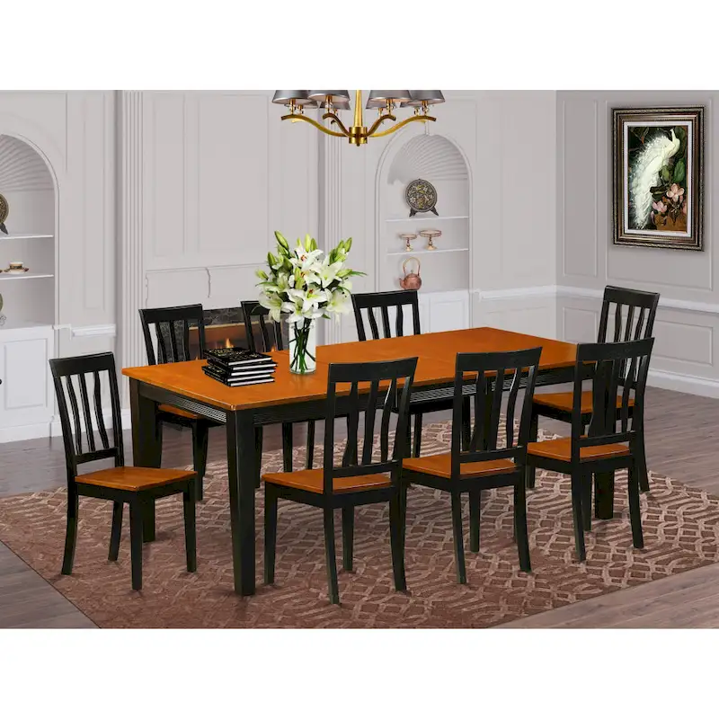 East West Furniture 9 Piece Kitchen Table Set- a Dining Table and 8 Dining Room Chairs, Black & Cherry (Seat Options)