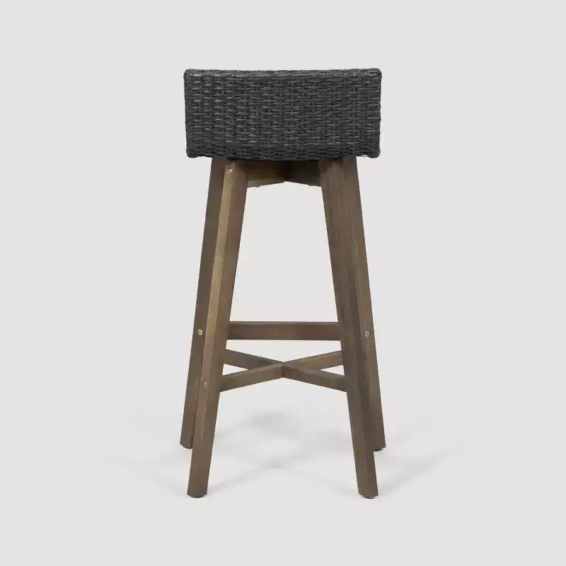 2pk La Brea Acacia Wood & Wicker Patio Barstools Gray - Christopher Knight Home