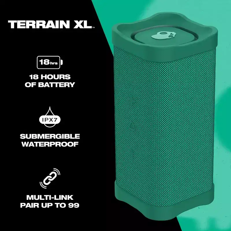 Skullcandy Terrain XL Wireless Bluetooth Speaker - IPX7 Waterproof Portable Speaker, 18 Hour Battery, Nylon Wrist Wrap, True Wireless Stereo, Green