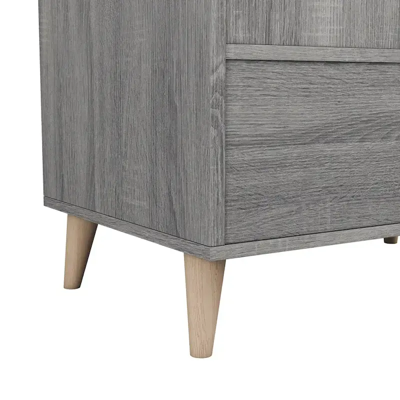 Mid-Century Modern Distressed Grey 1-Drawer Wardrobe Armoire