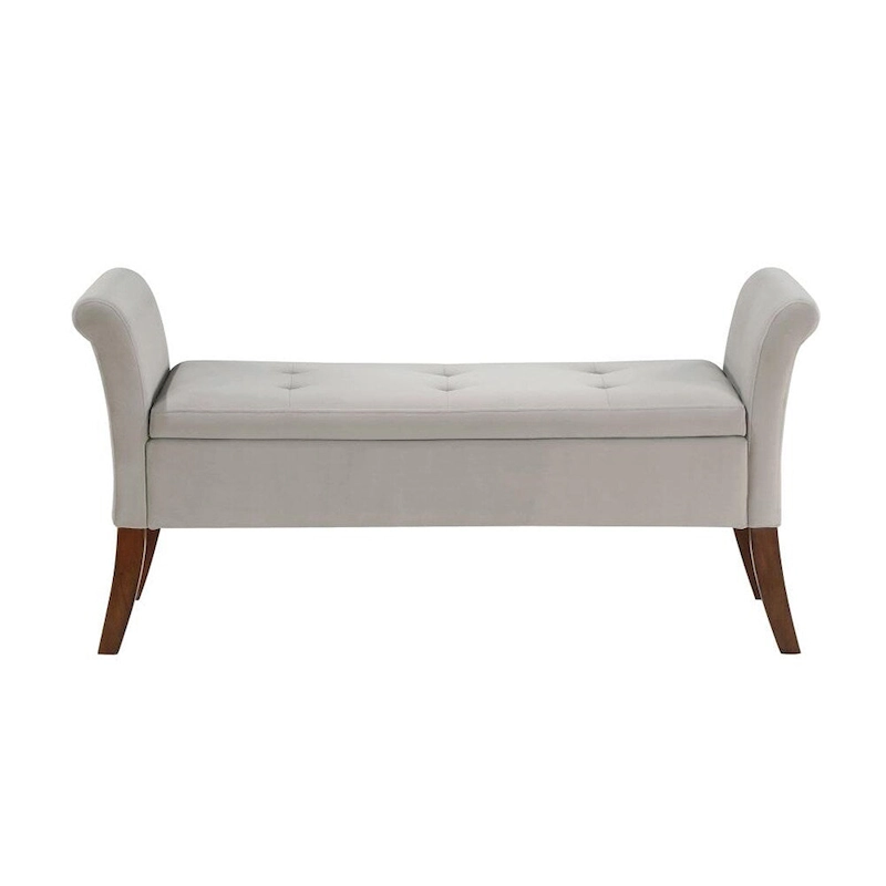 Velvet Upholstered Rolled Arms Storage Bench