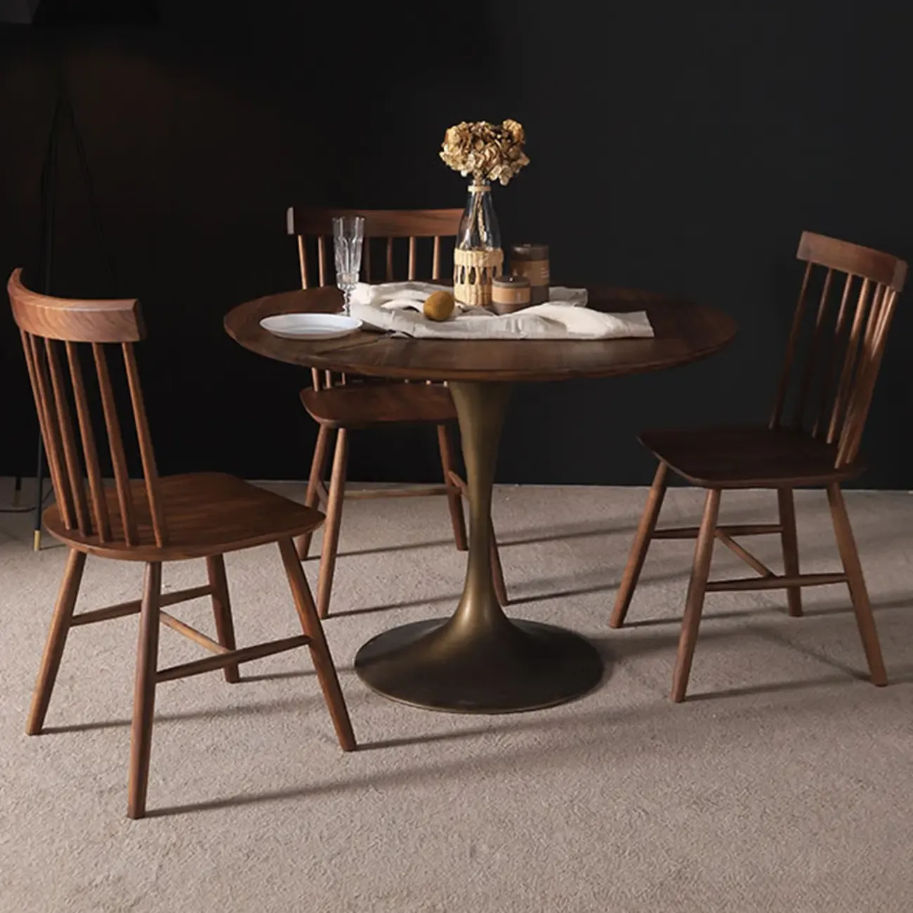 Glam Brown Wood Round Dining Table