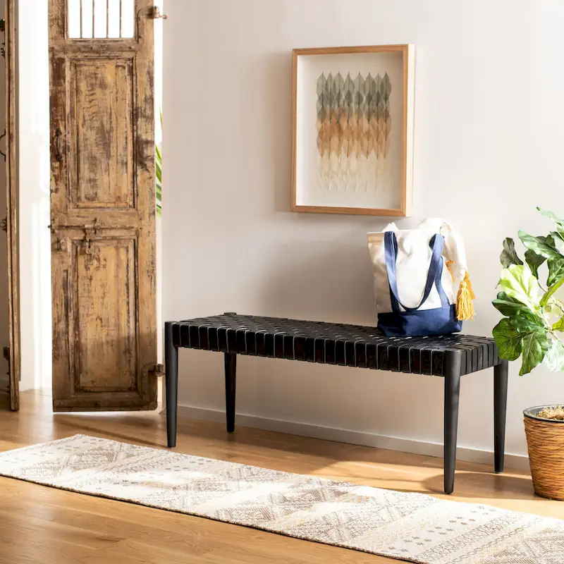 Manervia Wood & Leather Bench