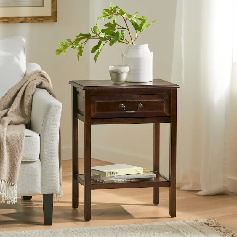 Espresso / Antique White / Mahogany 1-Person Accent Side Table with Drawer