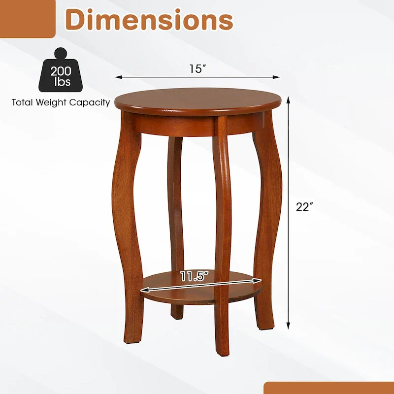 2-Tier Round End Table Set of 2 Narrow Sofa Side Nightstand