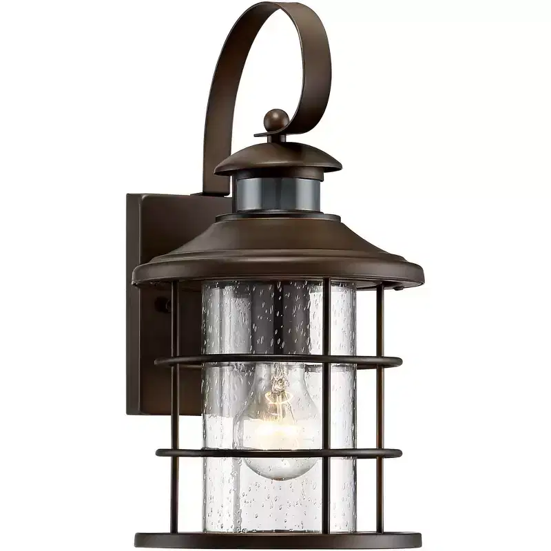 John Timberland Coastal Outdoor Light Fixture Oiled Bronze 14 Seedy Glass Lantern Dusk to Dawn Motion Security Sensor for Exterior Porch