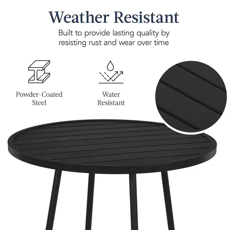 Best Choice Products 3-Piece Steel Patio Bar Height Round Bistro Set w/ Backless Stools, Slatted Design