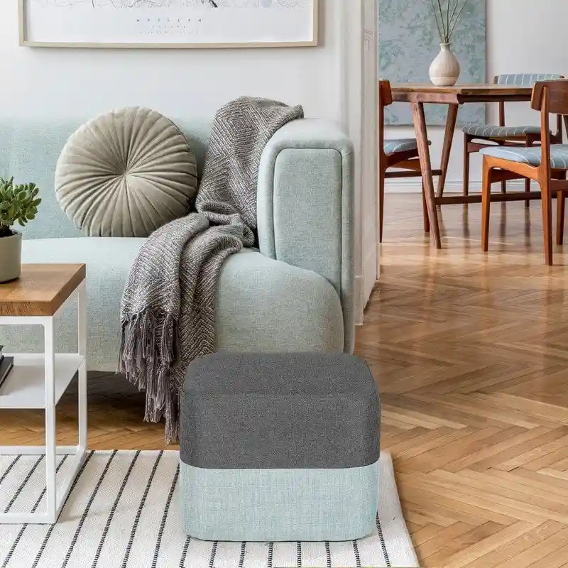 Grey-Beige / Green-Beige / Grey-Blue / Gray-Beige / Washed Blue Patchwork Two-Tone Fabric Square Ottoman Footrest – 1 Person