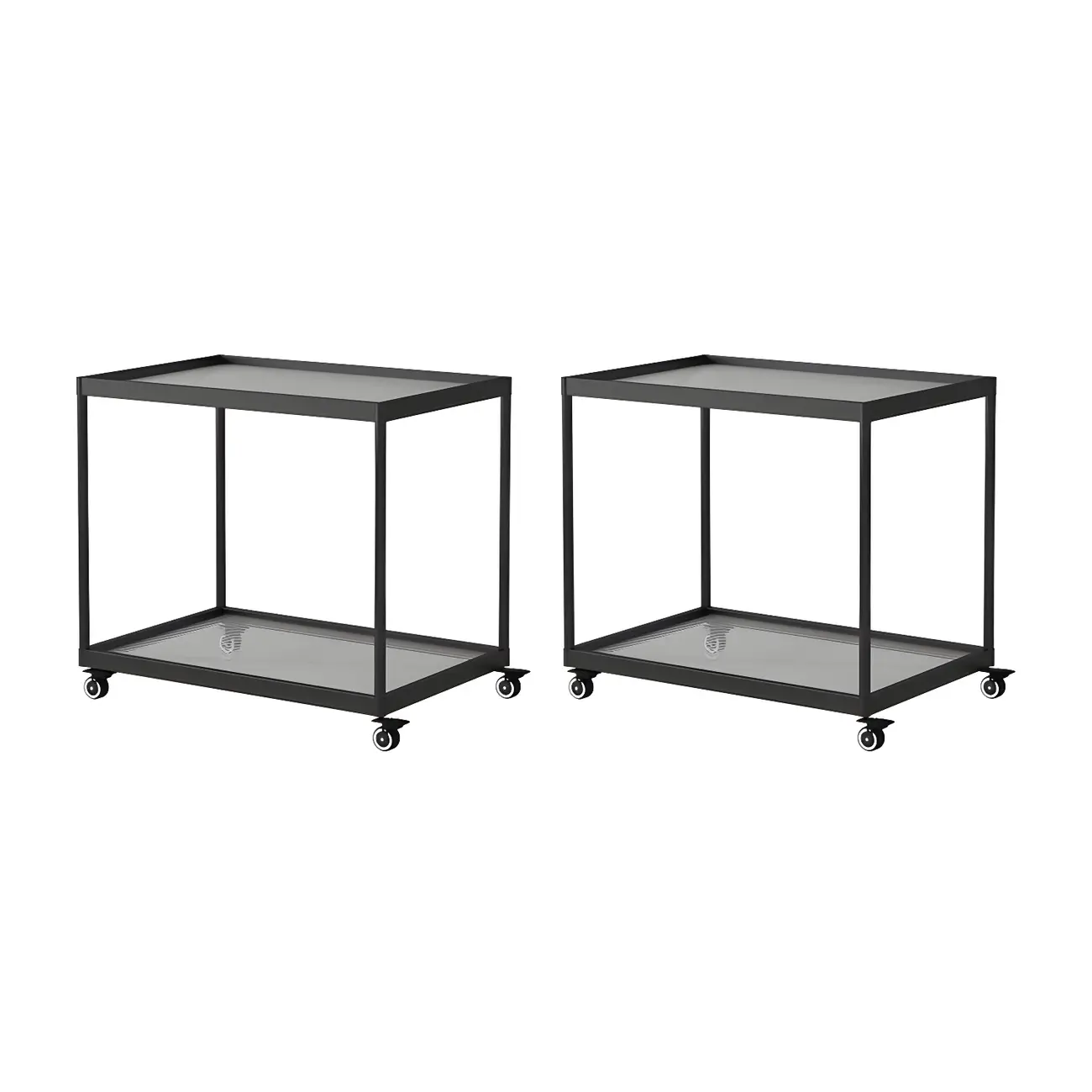 Gold Glass Rectangular Top Shelf Side Table on Wheels