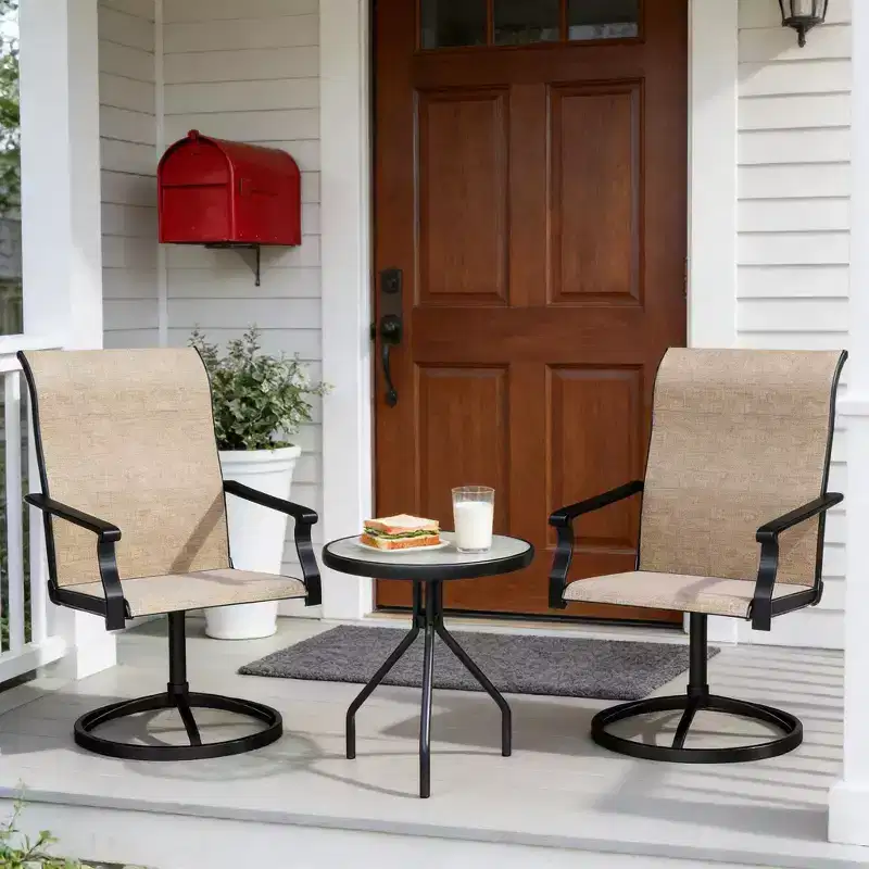 GDFStudio Nunez Outdoor Steel Swivel Chairs with High Back (Set of 2)