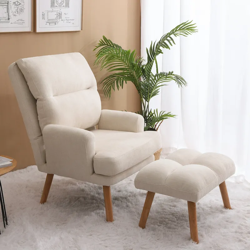 Fabric Armchair Accent Chair with Ottoman Set