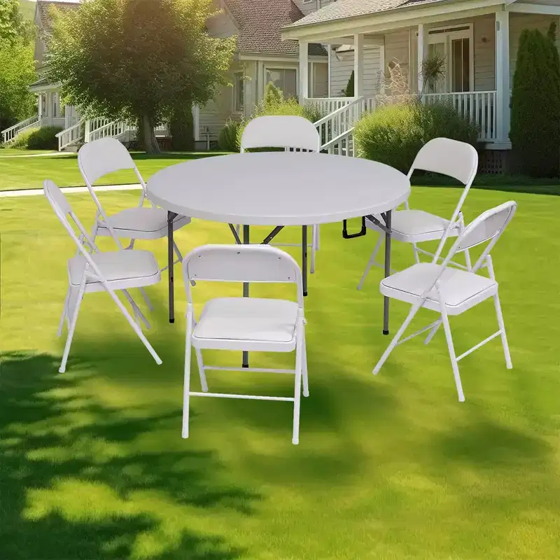 SUGIFT 4 Pack Folding Chairs with Padded Seats, Metal Frame with Pu Leather Seat & Back, Capacity 350 lbs, White