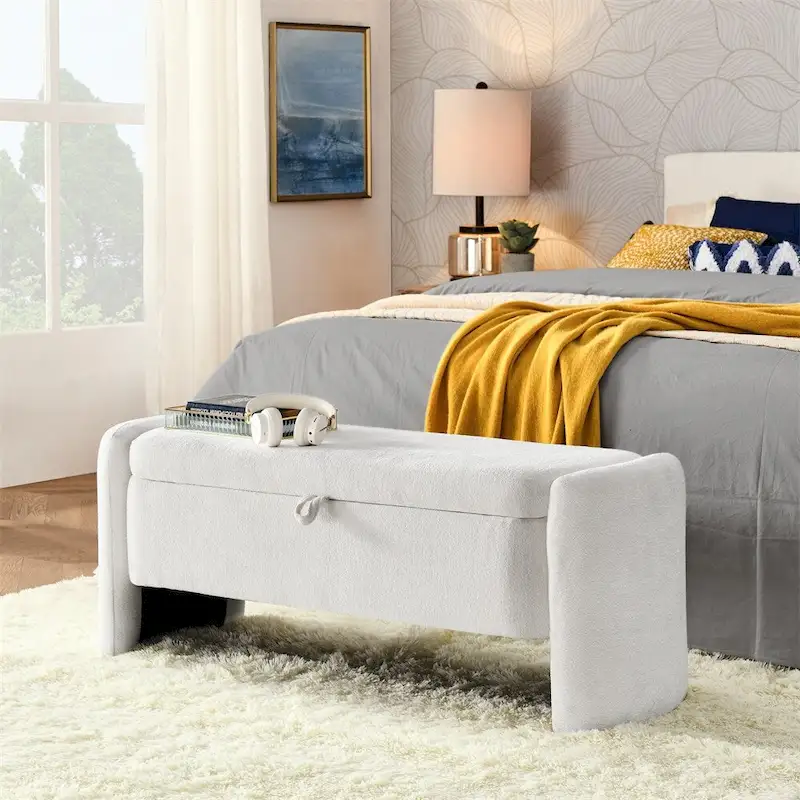 Gray Oval Storage Ottoman, Chenille Fabric Footstool Bench, Seats 1-2