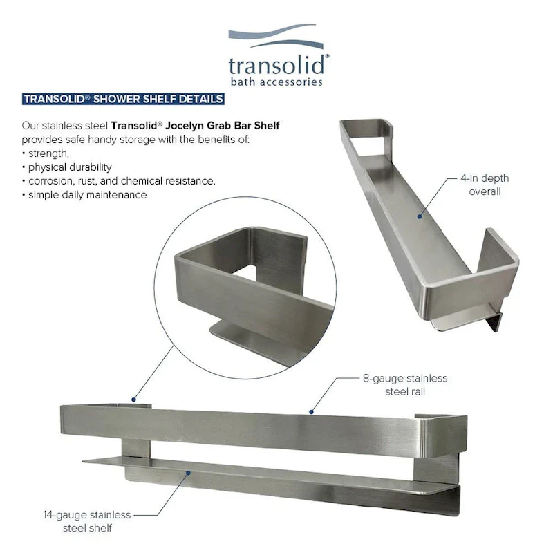 20-in Stainless Steel Grab Bar Shelf with Rail - Champagne Bronze / Polished Chrome / Brushed Stainless / Matte Black