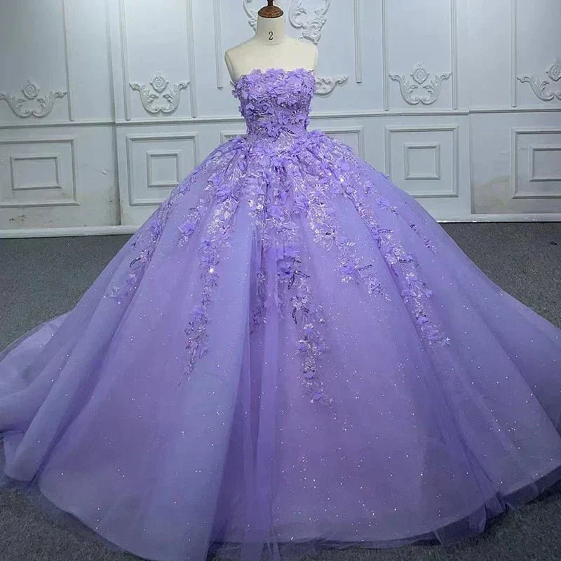 Quinceanera Dress Party Princess Pearls Strapless Evening Gown Appliques