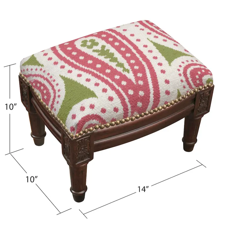 Pink and Green Paisley Needlepoint Footstool