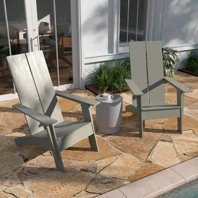 Modern Dual Slat Back Adirondack Style Chairs, Set of 2