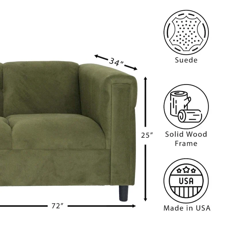 Mid-Century Modern Suede Sofa - 3 Seater