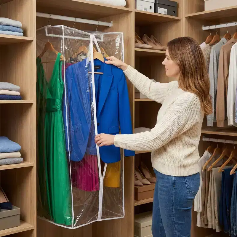 Garment Bag - Clear Hanging Closet Organizer - Durable Zippered Cover with Rod Protects Dresses, Suits, and Jackets from Dust and Moist