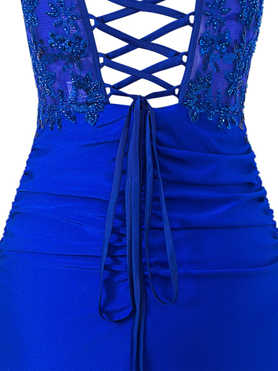 Royal Blue Sheath Short Spaghetti Strap Jersey Homecoming Dress
