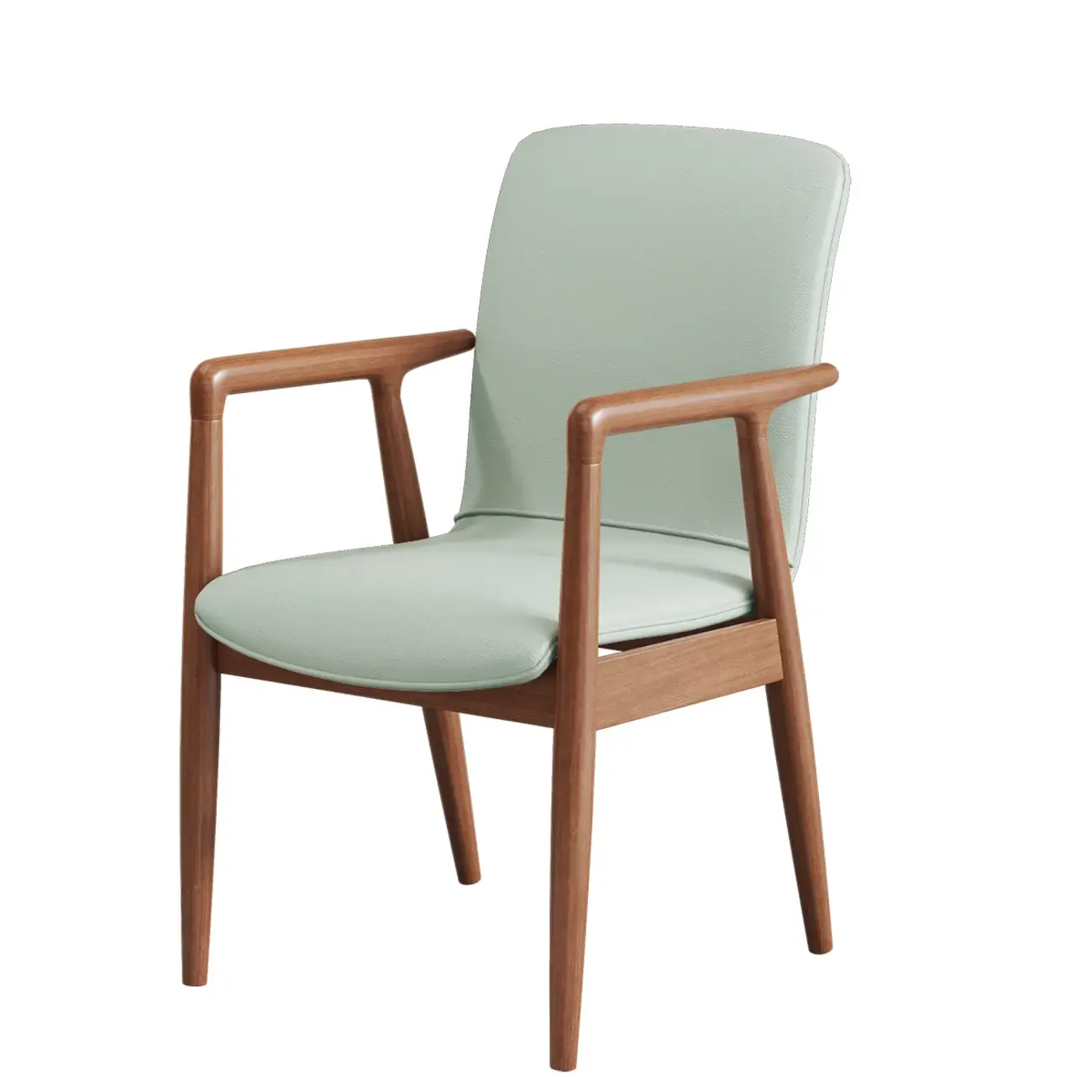 Modern Wood Faux Leather Upholstered Dining Armchair