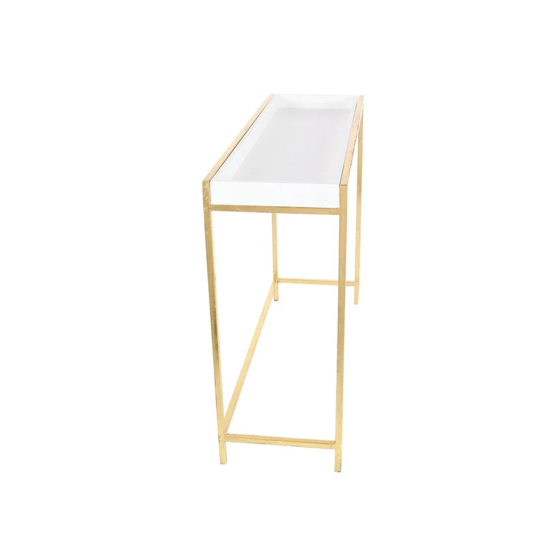 White Wood Geometric Nesting Console Table with Gold Metal Legs