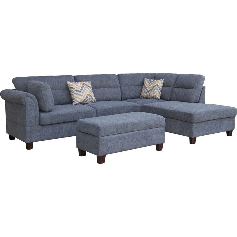 Diego 103.5 Fabric Sectional Sofa with Right Facing Chaise, Storage Ottoman, and 2 Accent Pillows