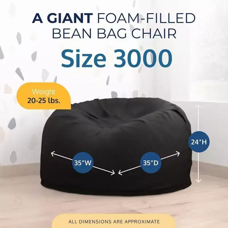 Ultimate Sack 3 ft Bean Bag Chair, Oversized Indoor Comfy Lounger, Black Fur