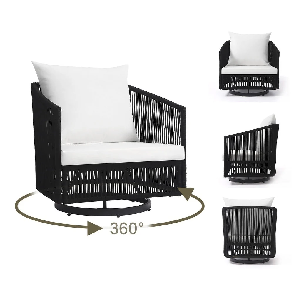 3-Piece Outdoor Swivel Lounge Chair Set Barrel Chairs for Backyard