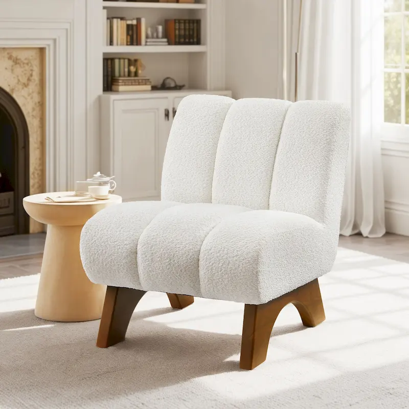 Modern Wood and Fabric Accent Sofa Chair