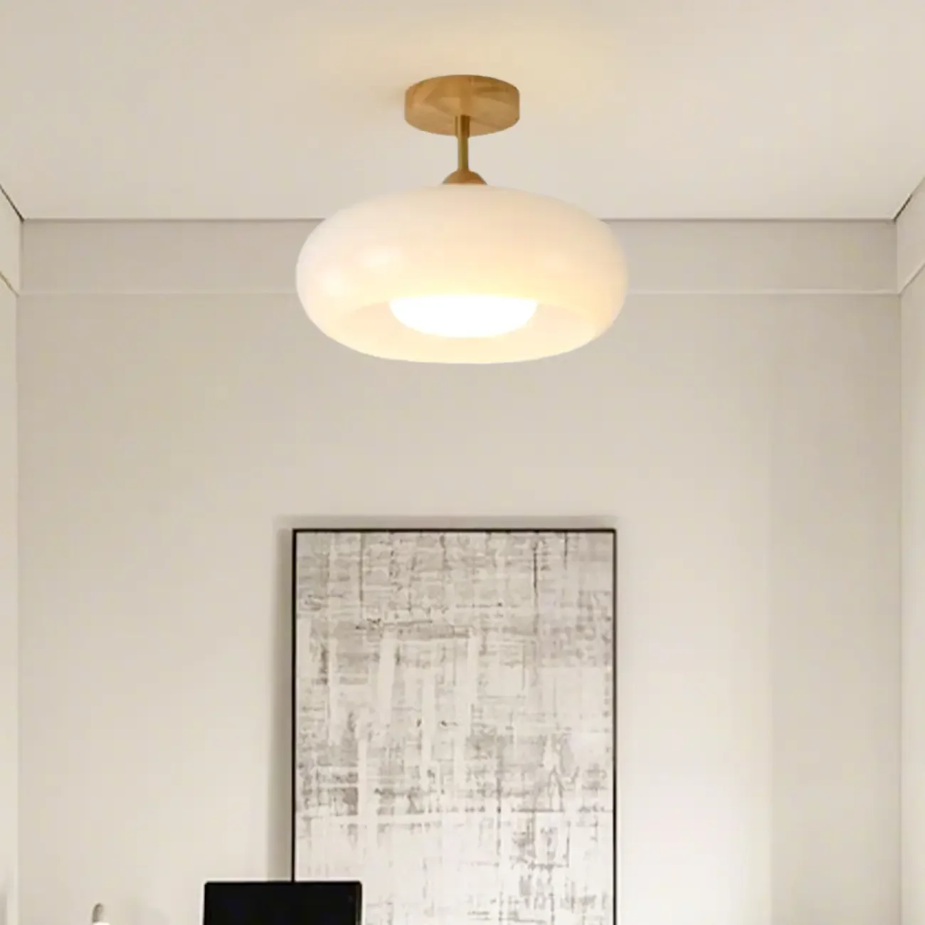 Mini Round White LED Semi Flush Ceiling Light for entryway