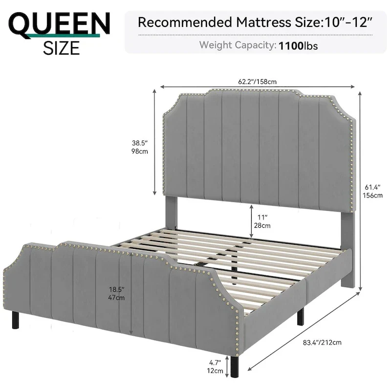 Moasis Queen 61  Flannel Upholstered Headboard Bed Frame