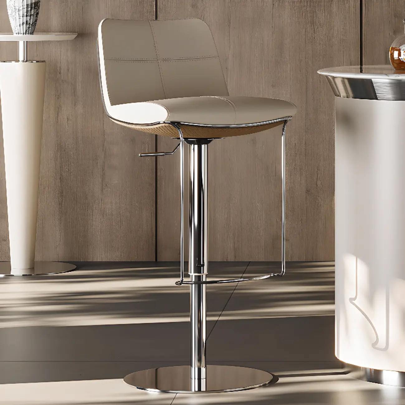 Modern White Leather Square Upholstered Swivel Bar Stools