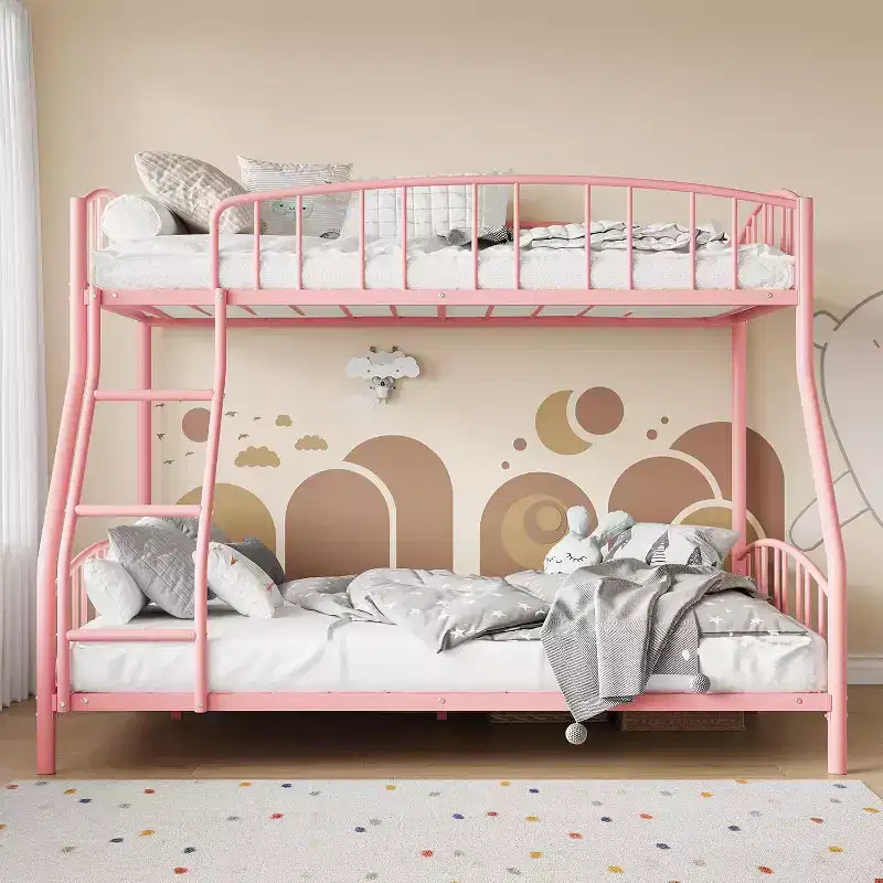 Twin Over Full Metal Bunk Bed, Space Saving Heavy Duty Steel Frame With Arched Guardrail And Ladder, Easy Assembly, No Box Spring Needed