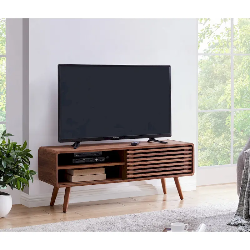 Walnut TV Stand, Slat Style, for 1–2 People