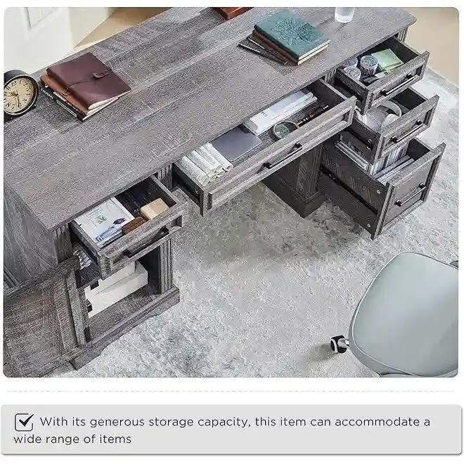 58  Large Computer Desk with Drawers, Embossed Texture Office Desk