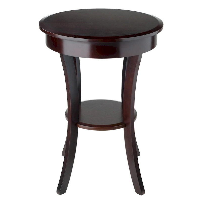 Sasha Round Accent Table, Cappuccino - 20W x 20D x 27H.
