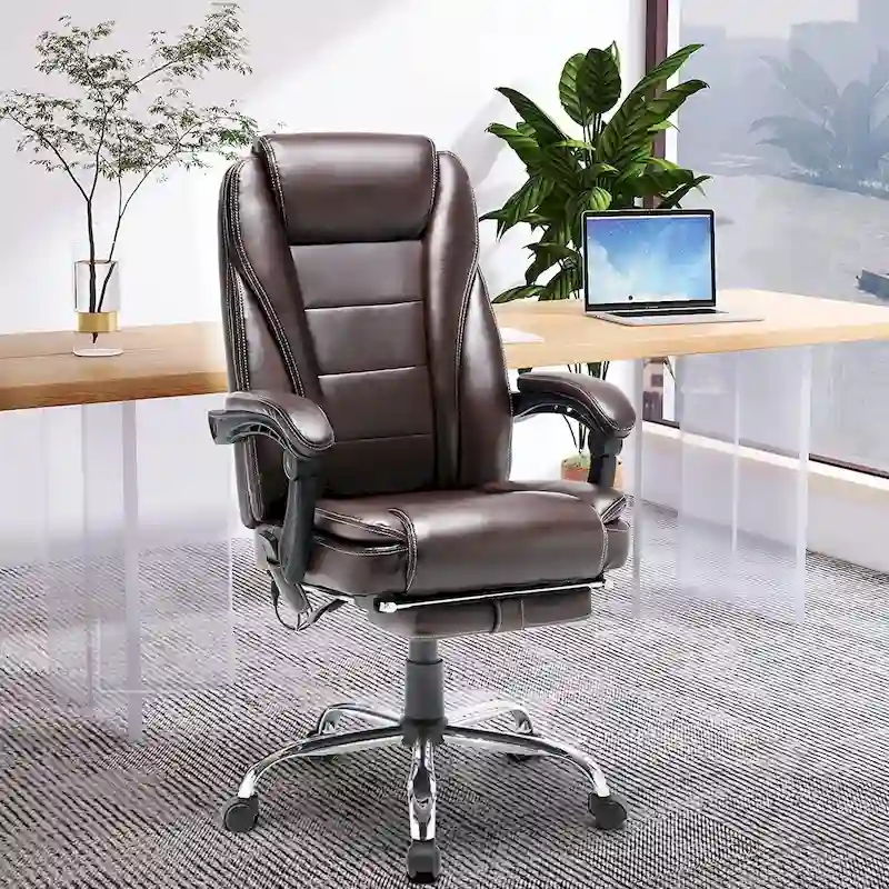Ergonomic Heated Executive Office Chair with 2/4/6-Point Massage, Retractable Footrest, and PU Leather