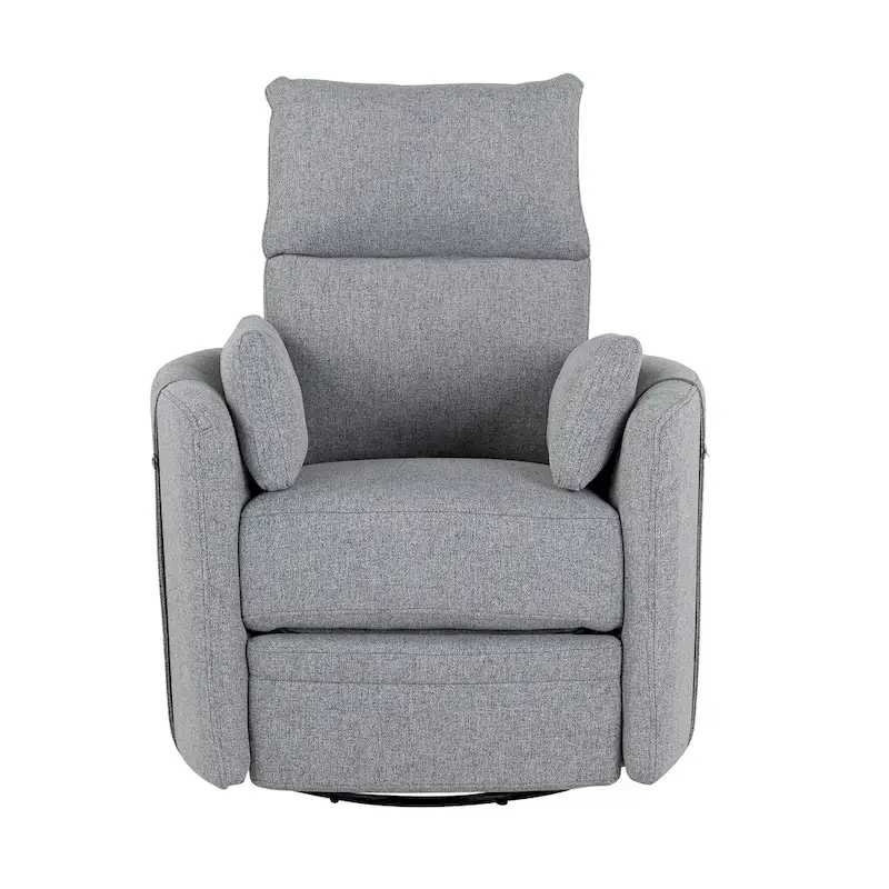 Beige Upholstered Swivel Rocker Recliner with Manual Recline, 360 Swivel, and Two Removable Cushions